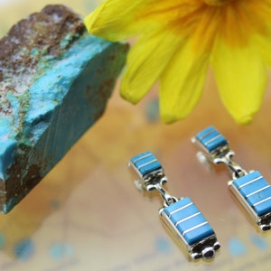 Turquoise Handmade Earrings by Zuni Pueblo Artist Eldrick Seowtewa