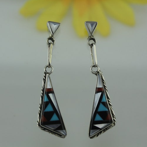 Multistone Handmade Earrings by Zuni Pueblo shops Artist