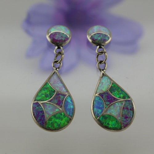 Handmade Opal Earrings by Zuni Pueblo Artist hotsell Delorna Lahi