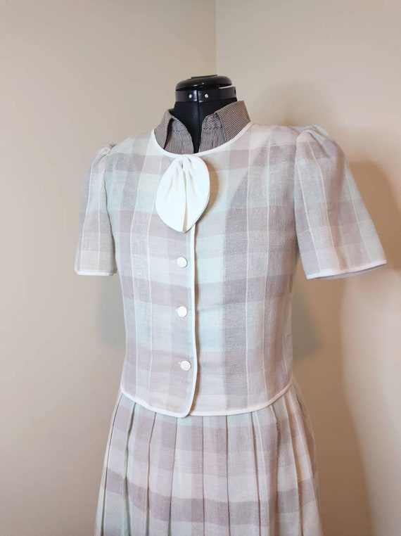 Vintage plaid summer skirt suit with puff sleeve … - image 5