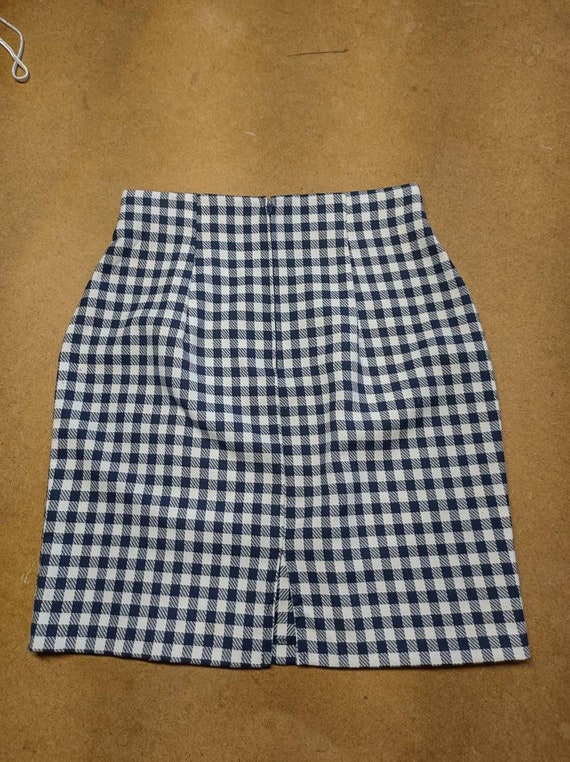 Vintage 1990s navy/ white checked miniskirt highw… - image 7