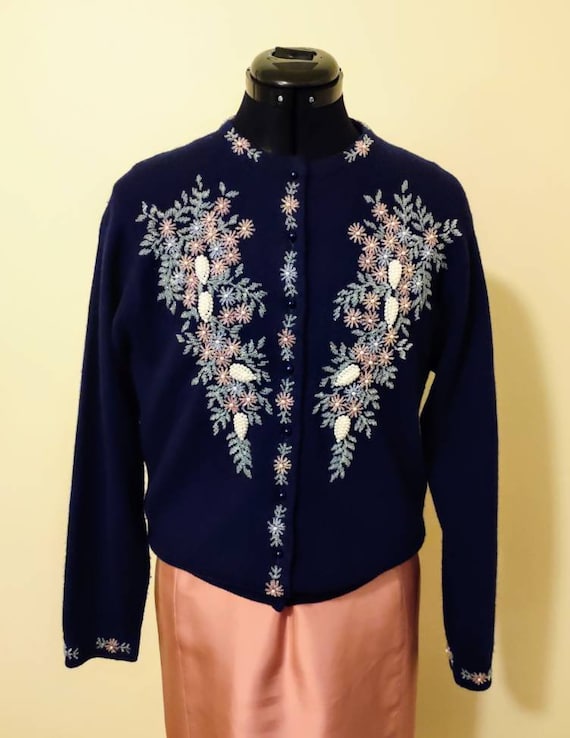 1950s vintage beaded cardigan/ true vintage 1950s