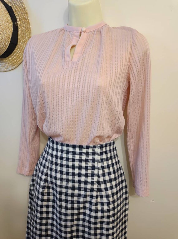 Vintage 1990s navy/ white checked miniskirt highw… - image 3