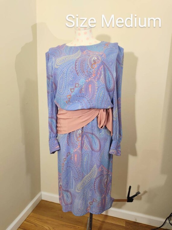 Women's vintage pastel paisley 1980s dress size m… - image 3