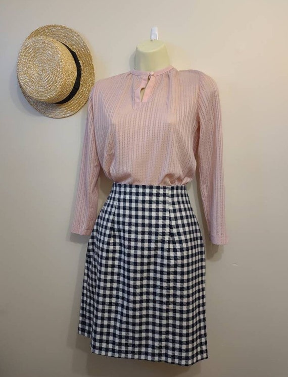 Vintage 1990s navy/ white checked miniskirt highw… - image 2