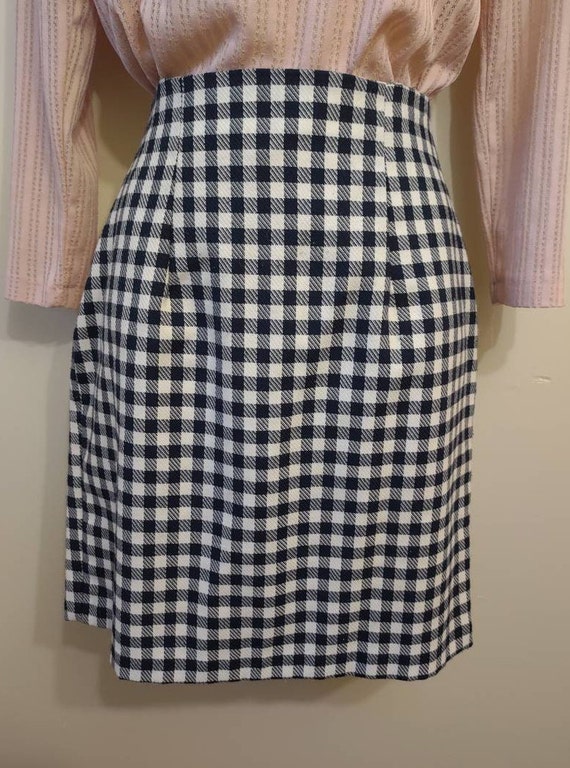 Vintage 1990s navy/ white checked miniskirt highw… - image 1