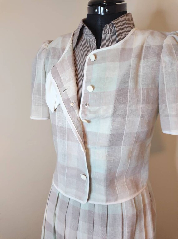 Vintage plaid summer skirt suit with puff sleeve … - image 6