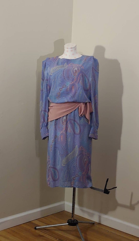 Women's vintage pastel paisley 1980s dress size m… - image 1