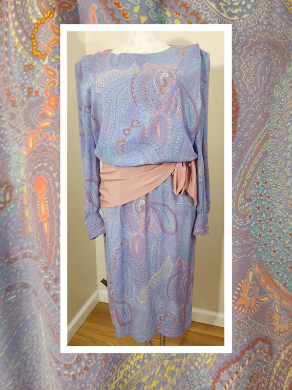 Women's vintage pastel paisley 1980s dress size m… - image 2