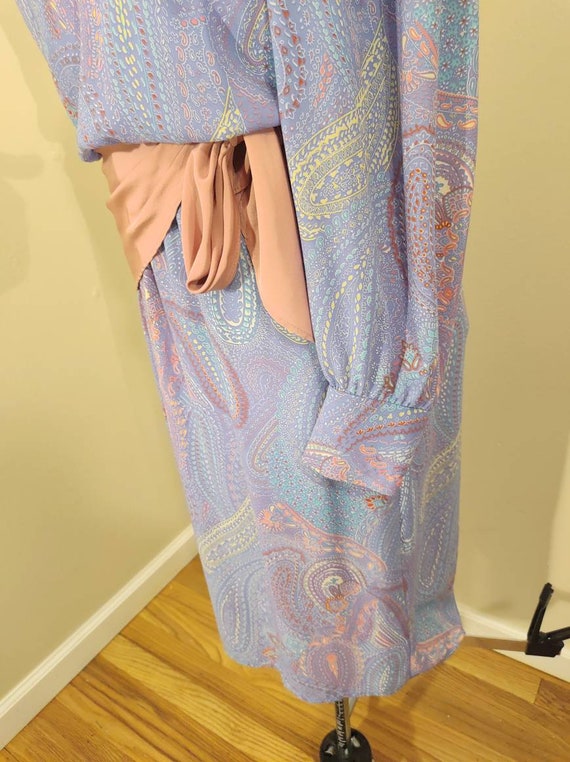 Women's vintage pastel paisley 1980s dress size m… - image 7