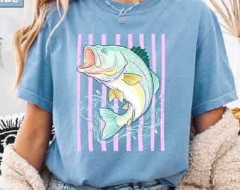 Comfort Colors Fish Graphic Shirt, Vintage Fishing Design Tee, Angler Style Top, Outdoor Casual