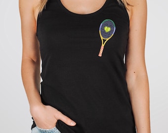 Tennis Tank , Minimal Racket Graphic, Women Athletic Shirt, Court Outfit Top, Summer Sport Wear