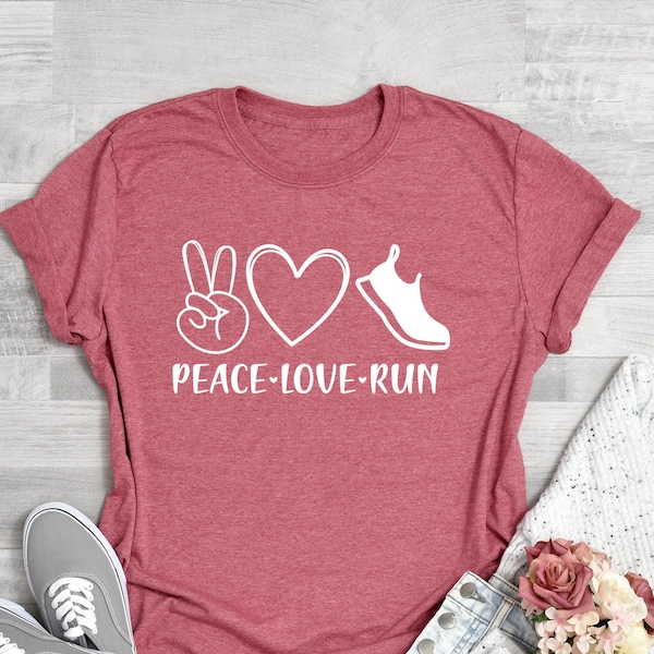 Peace Love Run Shirt For Women Men, Funny Runner Gift for Him Her, Run T-Shirt, Marathon Shirt, Fitness Running Dad Mom Shirt Unisex