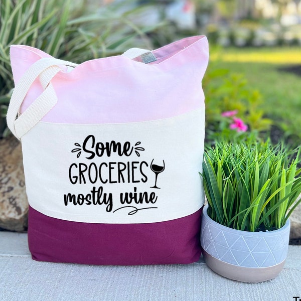 Some Groceries Mostly Wine Tote Bag, Shopping Bag, Gifts For Mum, Funny Tote Bag, Wine Lover, Funny Shopping Bag, Wine Lover Gift, Xmas Bag