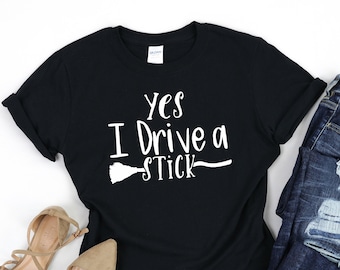 Spooky Shirt Witch T-shirt Hocus Pocus Shirt Halloween Tee Yes I Can Drive A Stick T-shirt Gift for Halloween Funny Halloween Shirt
