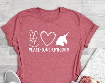 Camisa de unicornio Peace Love, camiseta de amante de unicornio, camisa de unicornio