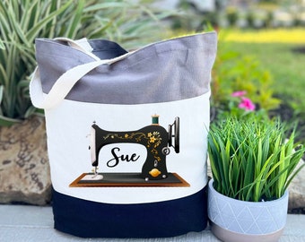 Custom Sewing Tote Bag, Vintage Bag, Life Is Short Buy The Fabric, Personalized Quilter Gifts, Sewing Bag Gift for Mom, Sewing Lover Gift