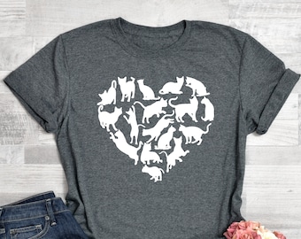 Cat Shirt, Cat Heart Shirt, Cat Lover Shirt,  Cats Tee, Gift for Cat Mom, Cat Mom Shirt, Cat Shirts for Women, Cat Owner Gift Idea