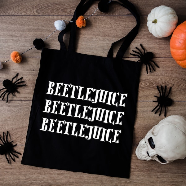 Halloween Canvas Bag, Beetlejuice Beetlejuice Beetlejuice Bag,  Fall Tote Bag, Funny Halloween Gift Bag, Witch Bag