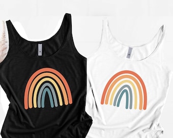 Rainbow Tank Top, Boho Shirt, Retro Rainbow Tank, Love Rainbow Shirt, Graphic Tees, T-Shirt Gift for Women, Birthday Gift, Nature Lover Tee