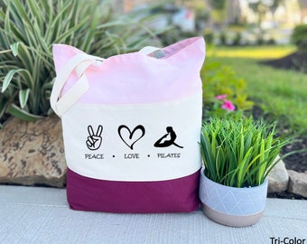 Pilates Canvas Bag, Peace Love  Pilates Bag, Pilates Bag for Women Gift, Pilates Teacher Gifts, Workout Pilates instructor Gift,Pilates Life