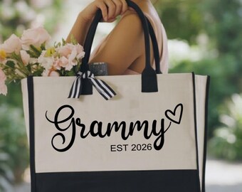 Custom Grammy Tote Bag, Grandma Tote Bag, Personalized Grammy Bag, Gift for Grammy, Mothers Day Gift, Grammy Est 2026 Bag, Mama Tote Bag