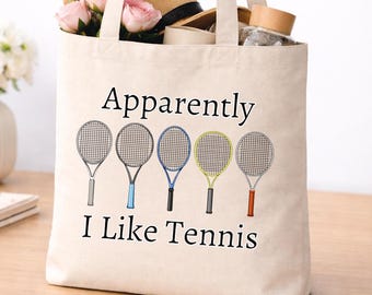 Tennis Tote Bag, Apparently I Like Tennis Shopper, Racket Graphic Carryall, Funny Sport Accessory