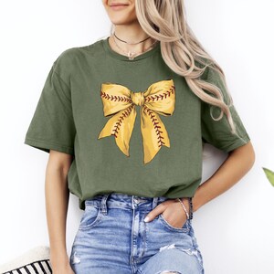 Coquette Bow Softball T-shirt, Softball Shirt, Coquette Softball Tshirt,Softball Bow Shirt,Softball Mom T-Shirt,Game Day Shirt,Softball Gift