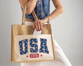 USA 1776 Tote Bag, USA Bag, 4th of July Patriotic Canvas Bag, Vintage America Stars Bag,Independence Day Gift ,Patriotic Bag,4th of July Bag