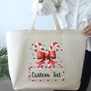 Custom Christmas Tote Bag, Gift For Christmas, Christmas Party Candy Bag, Coquette Christmas Tote Bag, Xmas Tote Bag, Christmas Bow Tote Bag