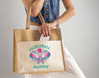 Pickleball Personalization Name Cotton Canvas Tote Bag,Gift for Pickleball Lover,Pickleball Coach Gift,Custom Pickleball Bag,Pickleball Tote