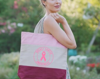 Cancer Team Tote Bag, Breast Cancer Fighter Tote Bag, Cancer Week Bag, Breast Cancer Awareness Bag, Motivational Bag, Cancer Awareness Bag