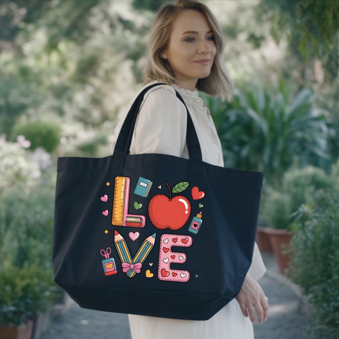 Teacher Tote Bag, Love Apple Pencil Design, Large Classroom Carryall ...