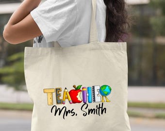 Custom Teacher Tote Bag, Teacher Appreciation Bag, Personalized Teacher Name Bag, Teacher Gift, Elementary Teacher Bag, Appreciation Gift