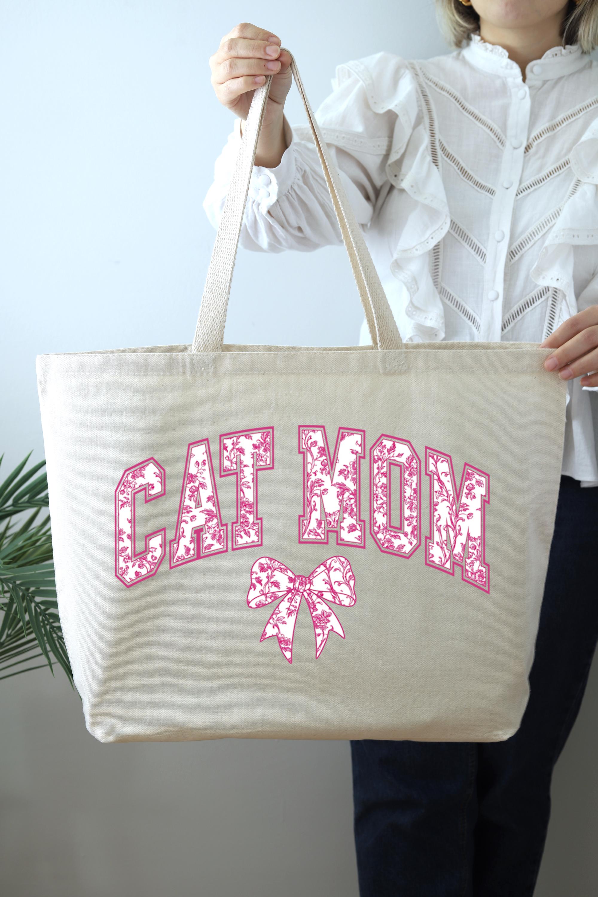 にゃあ〜Mom トートバッグ Cat Mom Pink Coquette Bow Tote Bag, Chinoiserie Cat Mom Bag, Retro