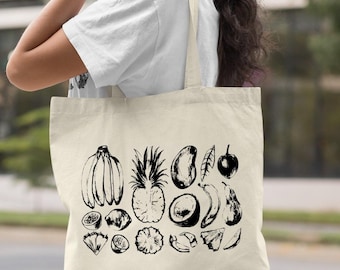Fruit Tote Bag, Fresh Fruits Tote Bag, Beach Bag, Grocery Bag, Shopping Tote Bag, Farmers Market Tote Bag, Shopper Summer Bag