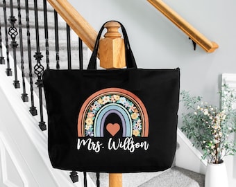 Personalized Name Teacher Gift, Teacher Tote Bag, Custom Teacher Tote Bag, New Teacher Gift, Back To Scholl Bag, Rainbow Teacher Tote Bag