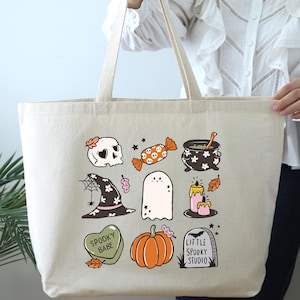 Halloween Tote Bag, Cute Pumpkin Tote Bag, Fall Ghost Tote Bag, Funny Halloween Gift Bag,Spooky Tote Bag,Trick or Treat Tote Bag,Scary Ghost
