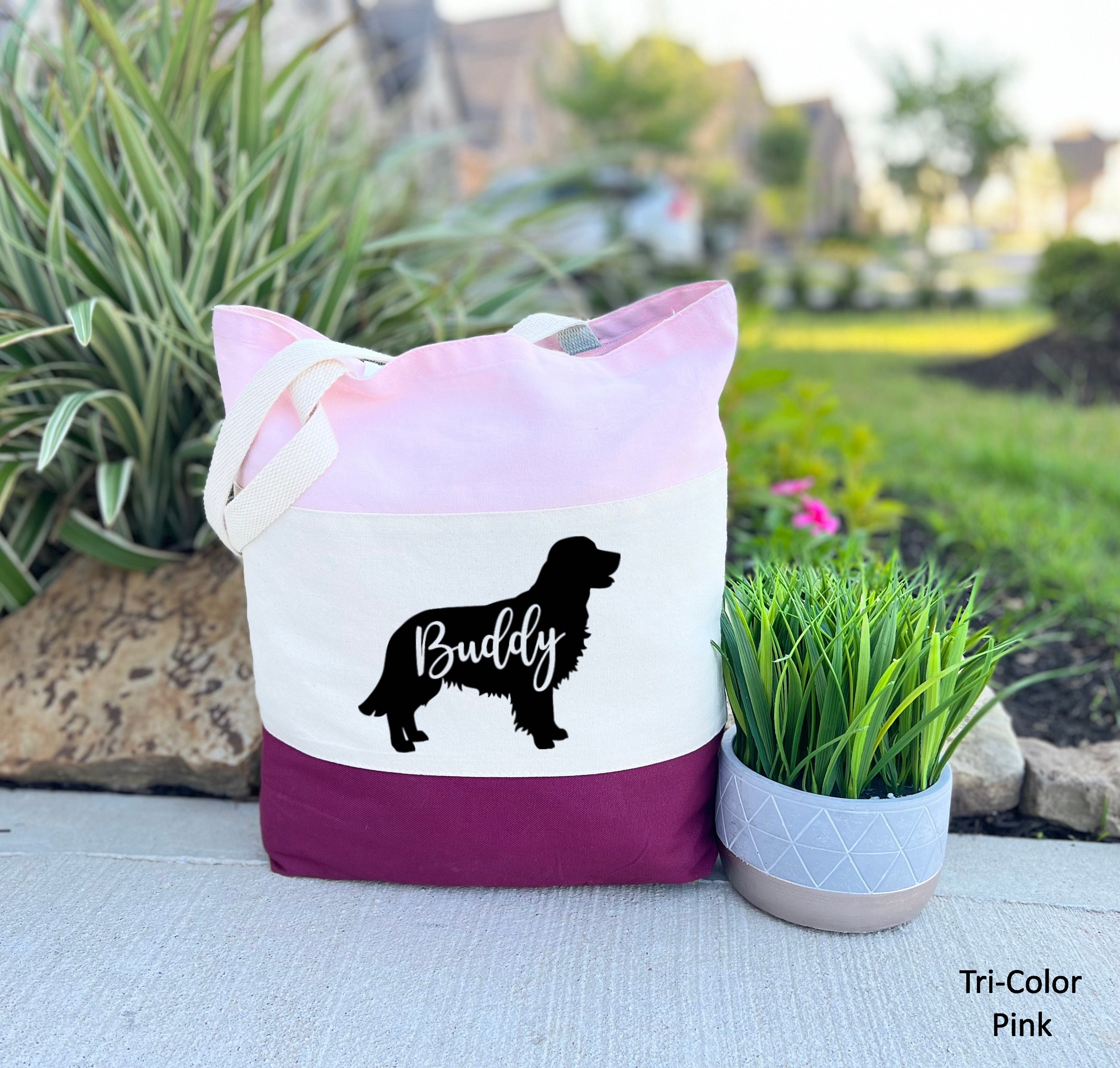 NATSUNO Golden Retriever Tote Bag - Pink Coquette Design, Reusable Canvas Grocery Bag, 15.7x14.9 Inches - View #6