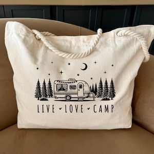 Live Love Camp Tote Bag, Canvas Camping Tote, Camp Bag, Camping Bag, Camper Tote, Vacation Tote, Travel Bag, Women&#39;s Camping Bag,Caravan Bag