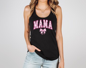 Pink Mama Est 2025 Tank Top, Mama Coquette Bow Tank Top, Pink Mama