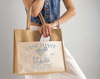 Beach Tote Bag – 'Last Toast On The Coast' Canvas, 16.55x13.7 Inch, Coastal Wedding & Bachelorette Gift For Bride - View #3
