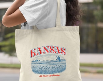 Kansas Tote Bag, Retro Kansas State Bag, Vintage Kansas Tote Bag, Kansas Travel Gift, Kansas Vacation Tote Bag, Kansas Trip Gift