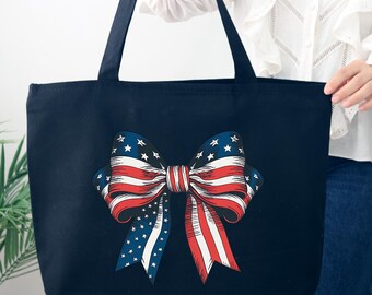 Coquette American Bag,4th of July USA Coquette Bow Bag,Fourth Of July Gift,Patriotic USA Tote Bag,American Flag Tote Bag,4th of July USA Bag