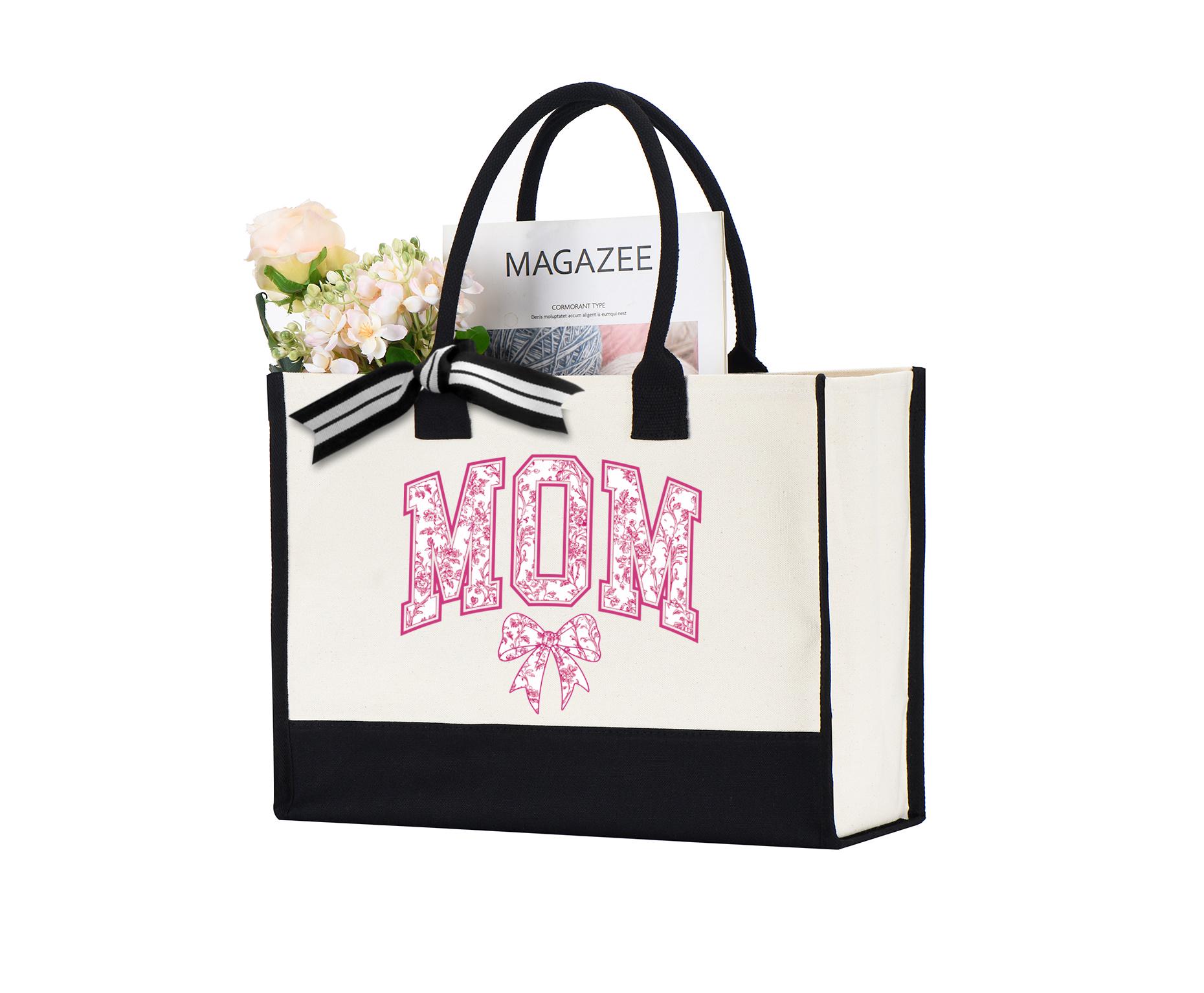 ②ハンドメイドmama Mom Tote Bag, Gift for Mom, Mom Chinoiserie Coquette Bow Pink Bag