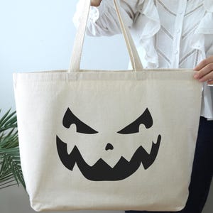Scary Pumpkin Tote Bag,Pumpkin Face Tote Bag,Halloween Tote Bag,Fall Tote,Spooky Halloween Gift Bag, Spooky Tote Bag,Trick or Treat Tote Bag