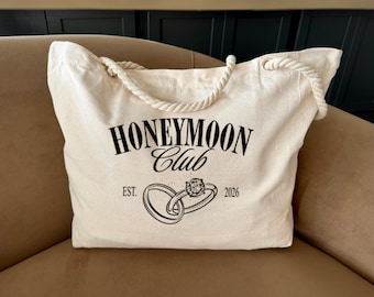 Custom Honeymoon Club Tote, Personalized Bachelorette Bag, Bride Tote, Just Married Gifts,  Newlywed Gift
