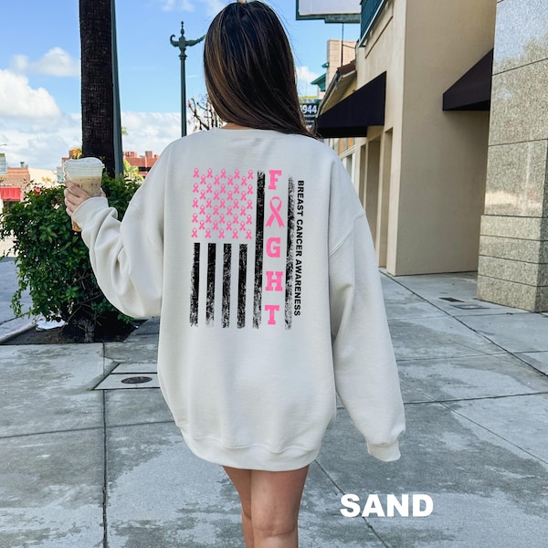 Breast Cancer Awareness Sweatshirt, Pink Ribbon Flag Hoodie, Survivor Support Gift, Patriotic October Apparel