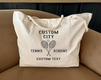 Custom Tennis Tote, Personalized Rope Handle Bag, Tennis Academy Gift, Club Name Shopper