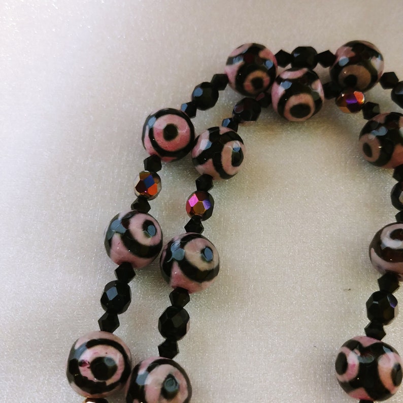 25 inch Breast Cancer Awareness Necklace Earrings Set Pink Ribbon Never Give Up Domino Scrabble Tile One of a Kind Handmade Black and Pink
